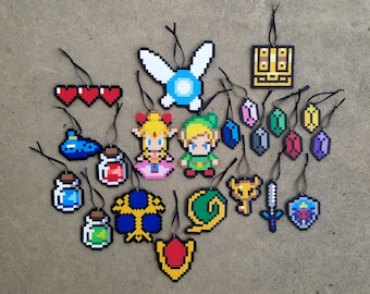 Legend of Zelda Christmas Ornaments - Link and Zelda Christmas Ornaments - 8 Bit Christmas Ornaments