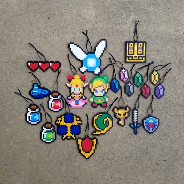 Adornos navideños de Legend of Zelda - Adornos navideños de Link y Zelda - Adornos navideños de 8 bits