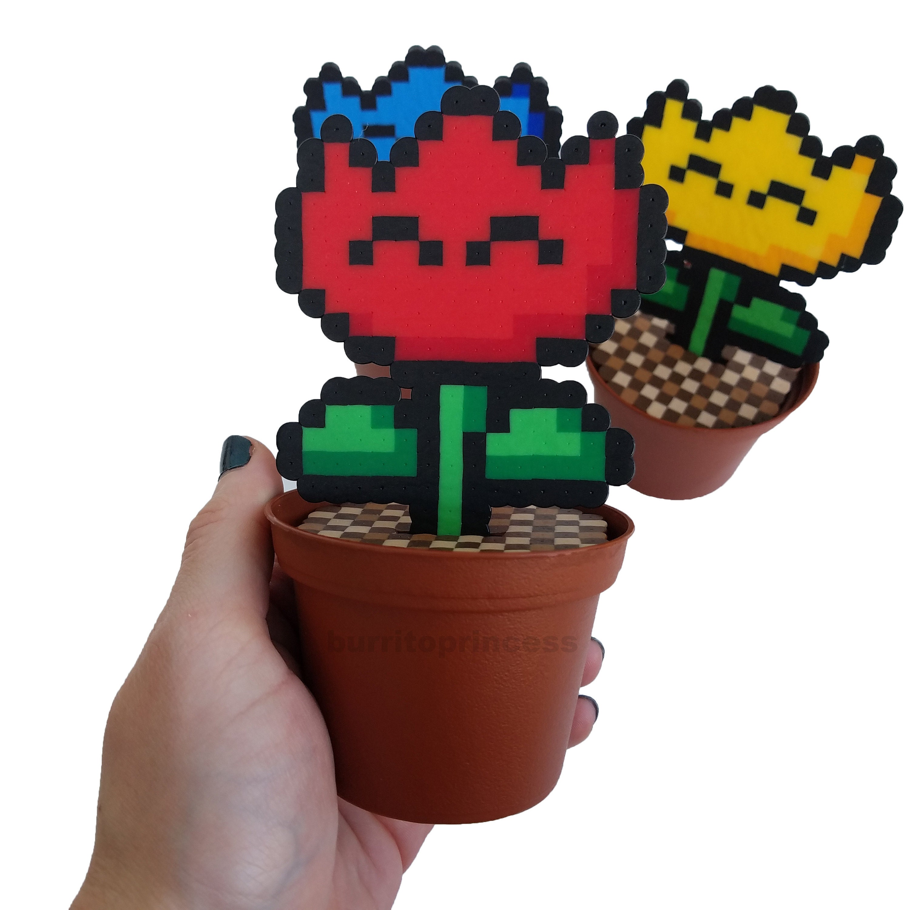 Fire Flower Plant 8 Bit Plant Artificial Plant Nerdy Etsy