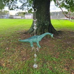 Whimsical Dinosaur Crystal Beaded Suncatcher -  Witchy Whimsigoth Maximalist Eclectic Goth Celestial Home Decor