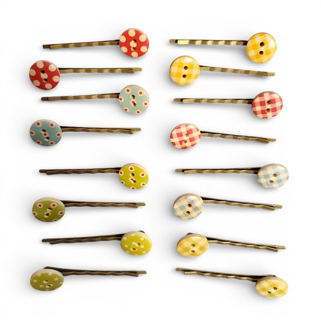 Red Button Twee Cutie Button Hair Bobby Pins - Twee Cutecore Red Yellow Blue Green ...