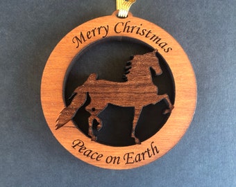 Solid Wood Saddlebred Horse Christmas Ornament