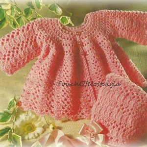LACY Baby COAT/Bonnet Set Crochet Pattern - PRETTY Matinee Coat or Sweater / Matching Bonnet /