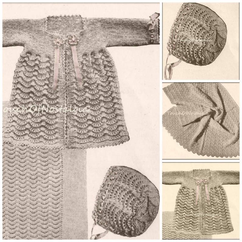 LACY Baby CARRYING Coat Bonnet Antique Knitting Pattern Long Lacy Baby Carrying Coat Matching BONNET Baby ShawlBlanketHeirloomChristening