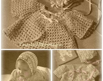 2 Baby Layette Sets+Bonus Crochet Patterns / Dainty Lace Baby Sets - LACY Butterfly Coat  Bonnet Booties / Incl BONUS Pattern