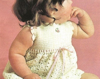 LACY Baby Dress Crochet Pattern Vintage - Sweet Little Sleeveless DRESS - Ribbon Accents - LACY Pattern - 3 Sizes Baby/Toddler - So Pretty