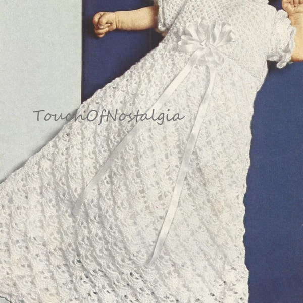 BONUS Crochet DAINTY CHRISTENING Gown Vintage Pattern - Includes Bonus Fancy Baby Bottle Cover Patterrn / Long Lacy Style - Matching Bonnet