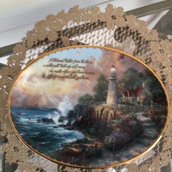 Thomas Kinkaid PLATE Oval LIGHT of PEACE Lighthouse Home Decor Limited Edition