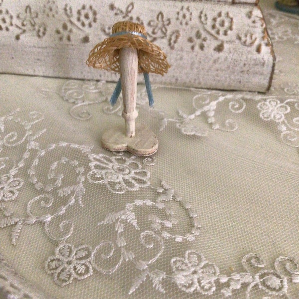 Vtg New HAT on Hat STAND Pale Blue Ribbon Miniature Doll HOUSE Furniture Hat Shop Dress Boutique Charming Very Pretty