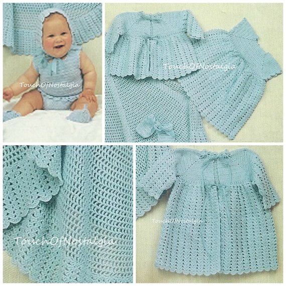 LACY Baby CARRYING Coat Bonnet Antique Knitting Pattern Long Lacy Baby Carrying Coat Matching BONNET Baby ShawlBlanketHeirloomChristening
