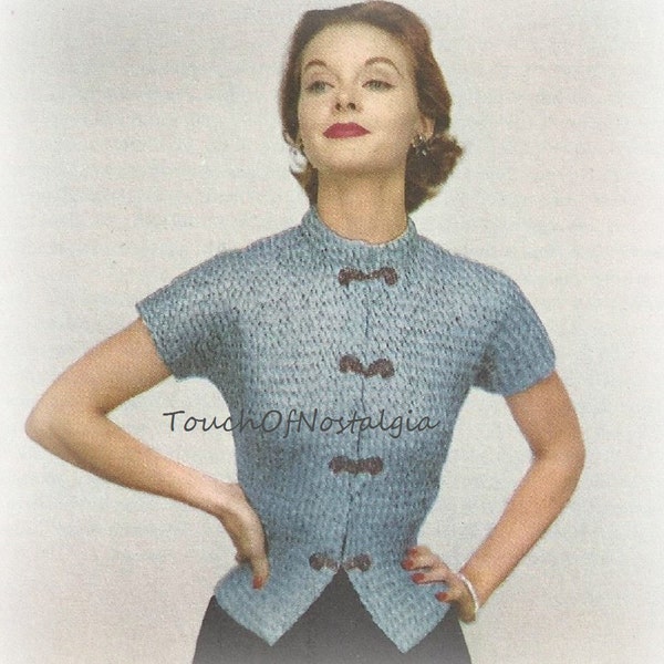 EVENING JACKET Mandarin Blouse Top Knitting Pattern - 1950s Ribbon MANDARIN Evening Jacket / Stunning - Evening Glamour