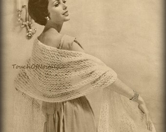 LACY STOLE Wrap  Knitting Pattern Vintage  -  Lovely ELEGANT Lace Stole / Wrap - Quick / Easy to Make on Large Needles