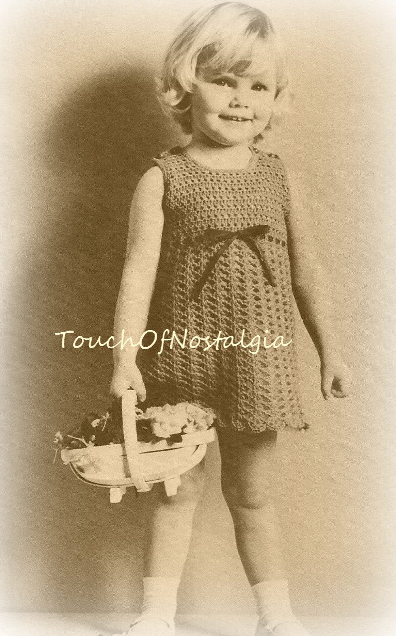 Toddler LACY DRESS Crochet Pattern 4 Sizes 1 / 2-3 / 4-5 / 6-7 Makes It Perfect For Matching Sister Dresses image 1