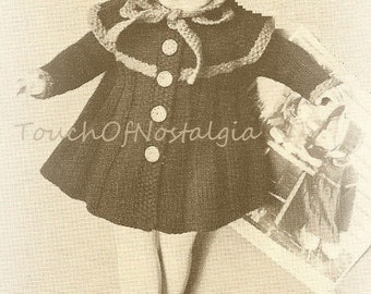 18" DOLL Coat Bonnet Knitting Pattern Vintage - LITTLE MISS Doll Coat & Bonnet - Fits 18" Doll American Girl Size / Great Gift Idea