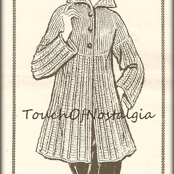 Crochet Long COAT Crochet Pattern -  Mid-Length EMPIRE WAIST Long Coat  / 2 Sizes  - Very Attractive Style