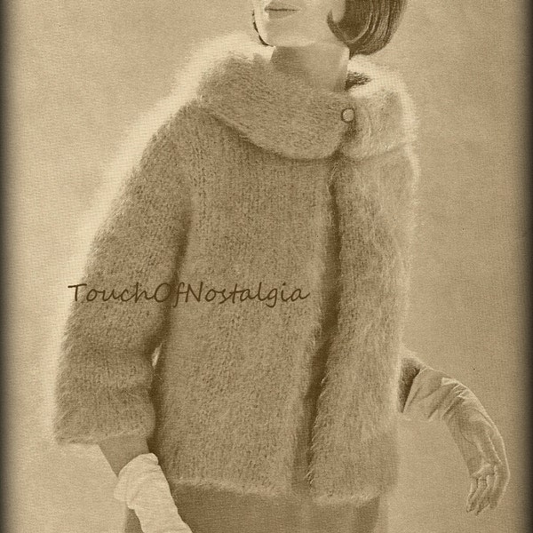 Elegant MOHAIR COAT Knitting Pattern Vintage  -  Elegant Mohair Coat with Stylish ROLLED Collar - Elegant for Evening / Stylish for Daytime