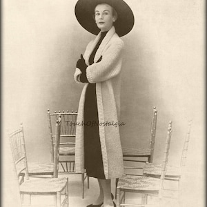 Patrón de punto COAT largo Vintage - Abrigo estilo TUXEDO largo - Simple pero elegante - Estilo Vogue PARIS