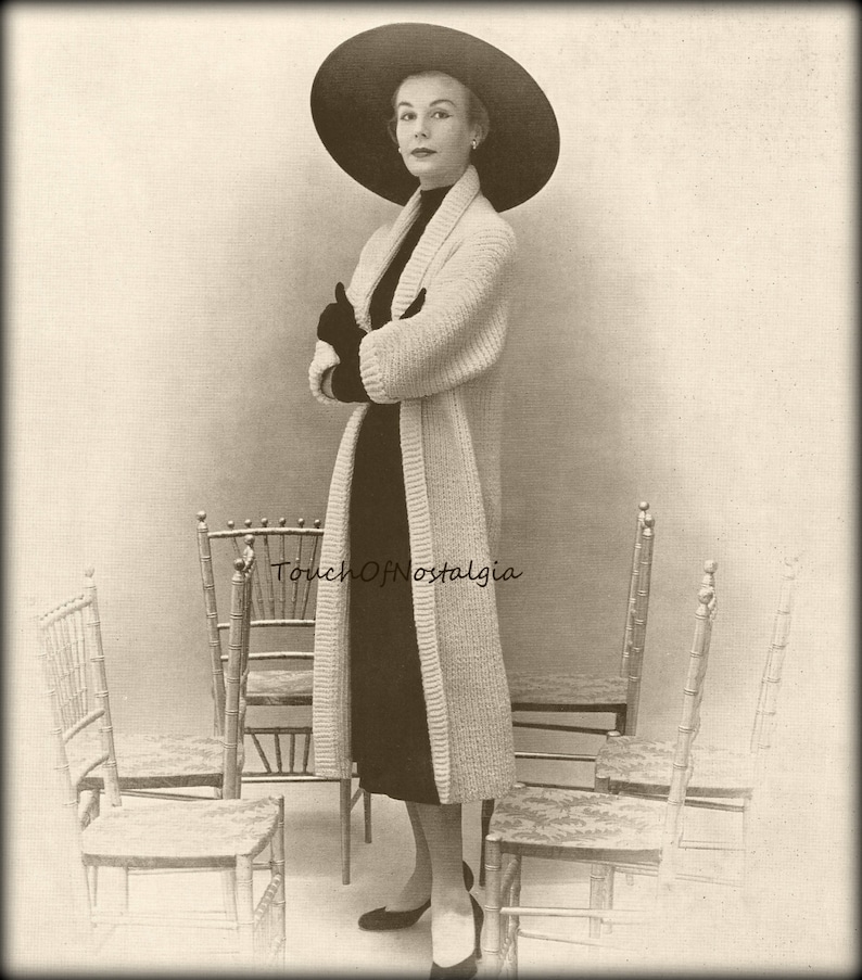 Long COAT Knitting Pattern Vintage Long TUXEDO Style Coat Simple Yet Stylish Vogue PARIS Style image 1