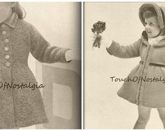 2 Styles FLARED Dress COATS Knitting Patterns Toddlers/Girls Flared Dress Coats Onew/Adorable Bonnet/BOTH Patterns Included/Special Occasion