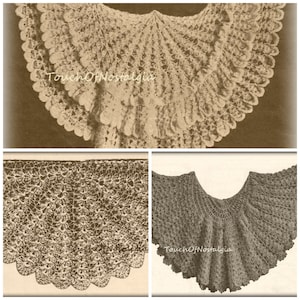 Lacy CAPE SHAWL Antique Crochet Patterns Edwardian Lacy FRILLED Cape & Shoulder Cape/Shawl - 3 Rows Lacy Frills/3 Patterns Included