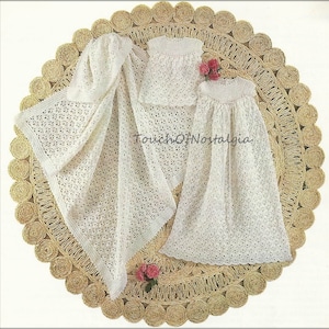 Bonus CHRISTENING Gown Set Crochet Pattern - HEIRLOOM Dainty Long Gown 36" Length - Includes BONUS Fancy Baby Bottle Cover / Beautiful