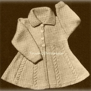 Flared DRESS COAT Vintage Knitting Pattern - Flared Dress Coat With CABLE Accents / Sizes 1 / 1 1/2 Yrs / 2 Yrs) - Very Charming