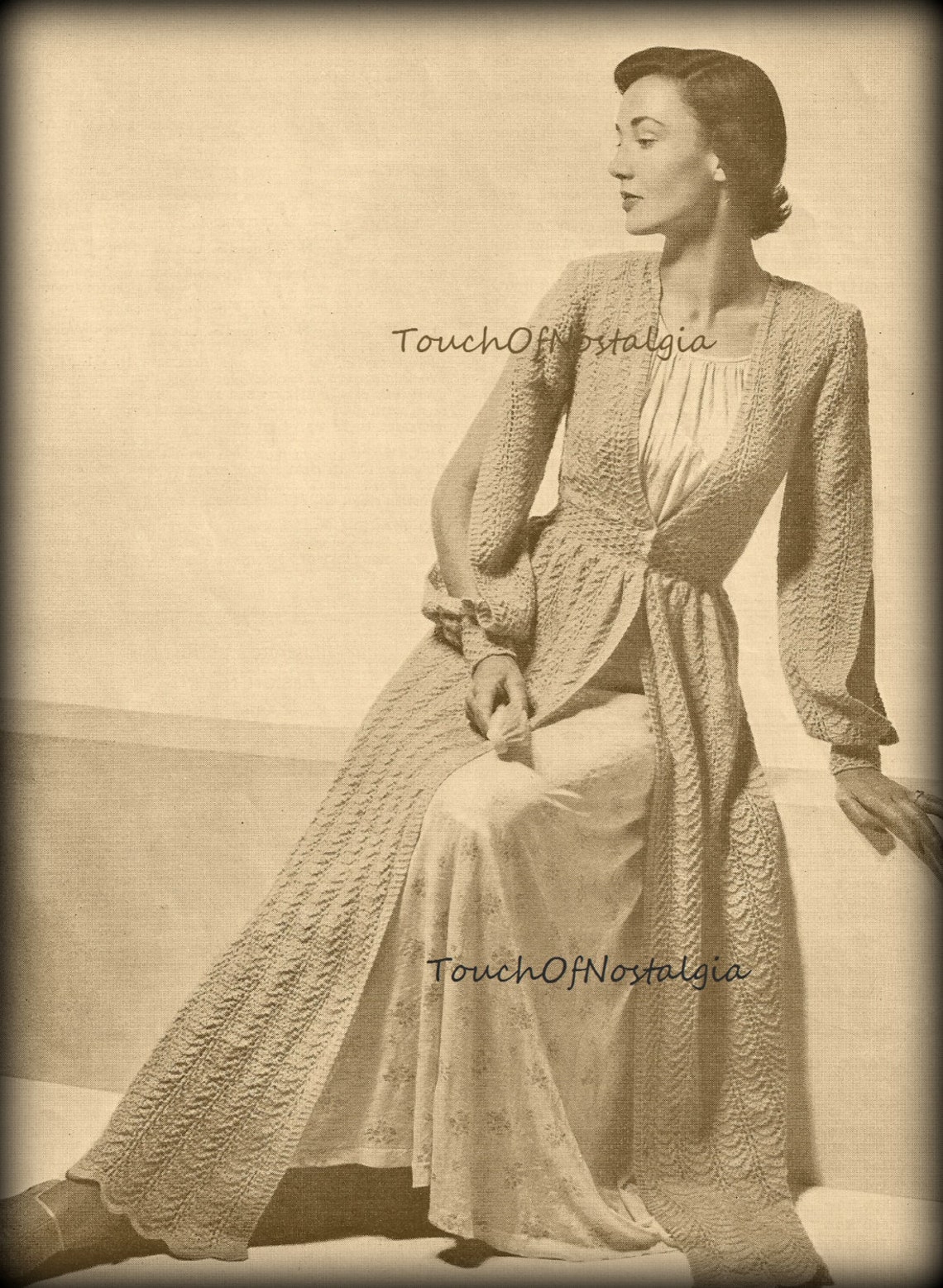 LONG DRESSING GOWN (robe) Knitting Pattern Vintage - Elegant Open ...