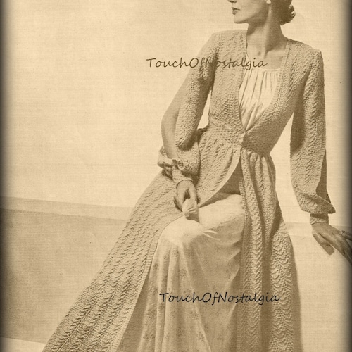 LONG DRESSING GOWN robe Knitting Pattern Vintage Elegant Etsy