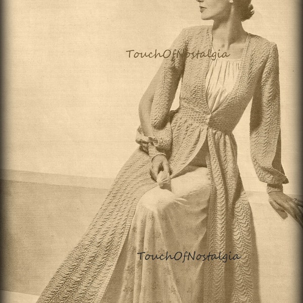 LONG DRESSING GOWN (Robe) Knitting Pattern Vintage - Elegant Open Sleeves Stunning / Perfect for the Boudoir Bridal Special Occasion
