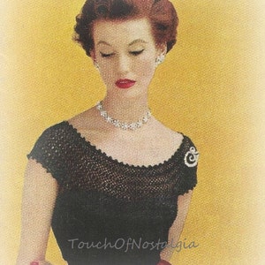 LACE EVENING BLOUSE Crochet Pattern Vintage Elegant Lace Evening Blouse Round Plunge Neckline / Elegant Evenings - Special Occasion