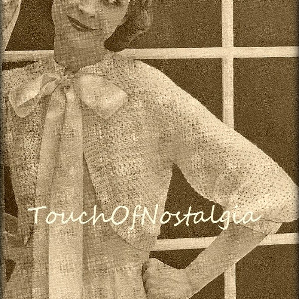 Crochet BEDJACKET Lacy Vintage Crochet Pattern -  Pretty Feminine Bedjacket - Ribbon Tie / Perfect for Bridal or Boudoir