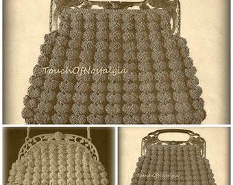 2 SHELL HANDBAGS Crochet Pattern Vintage - Fancy Square & Oval Styles / Use w/ Fancy Purse Frame  - Very Glamorous for Evening