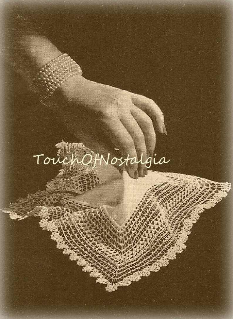 Lacy HANDKERCHIEF Crochet Pattern LACY Handkerchief Wide Lace Edging / BRIDAL or Special Occassion image 1