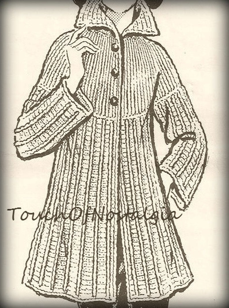 Crochet Long COAT Crochet Pattern Mid-Length EMPIRE WAIST Long Coat / 2 Sizes Very Attractive Style image 2