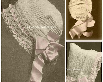 4 FANCY Baby BONNETS Antique Crochet Patterns - 4 Beautiful Styles Included - Ribbon Laced/Easter Bonnet ChristeningBaptism SpecialOccasion