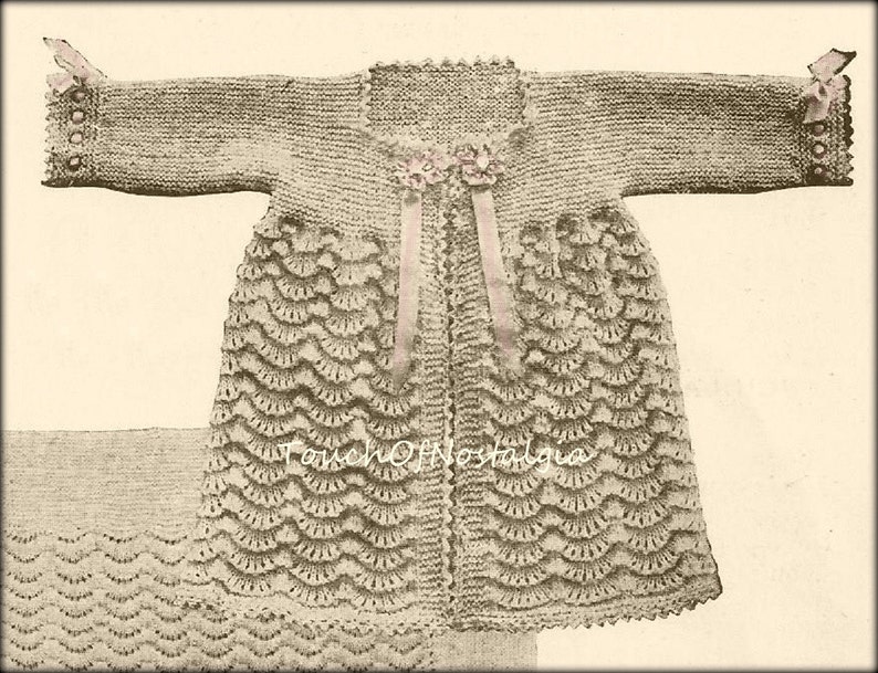 LACY Baby CARRYING Coat Bonnet Antique Knitting Pattern Long Lacy Baby Carrying Coat Matching BONNET Baby ShawlBlanketHeirloomChristening