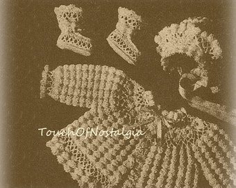 Crochet LACY Baby LAYETTE / Sacque Crochet Pattern Vintage - Beautiful ROSE Medallion Open Lacy Pattern / Antique-Look Beautiful