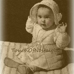 Crochet Baby COAT//BONNET Vintage Crochet Pattern  - Charming Wide Brimmed Bonnet / Sizes 6 mos - 1 yr  Very Charming