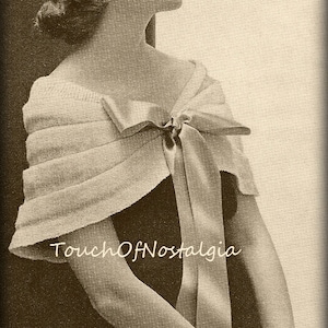EVENING WRAP Vintage Knitting Pattern  - Large BOW Sets This One Off  / Very Elegant - Absolutely Gorgeous