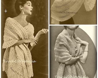 HAIRPIN Lace STOLE Wrap Crochet Pattern - Lacy HAIRPIN Lace Evening Stoles / 3 Styles Included / Very Elegant - Special Occasion