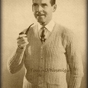 Men&#39;s Crochet Cardigan Pattern Vintage  -  CLASSIC STYLE Cardigan Sweater TUNISAN Crochet / Great Gift Idea For That Someone Special