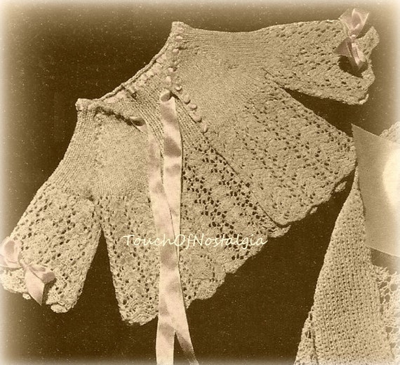 HEIRLOOM Baby Coat Set Knitting Pattern Antique DAINTY MISS Lace