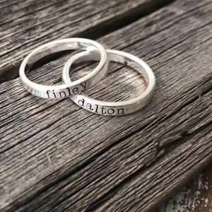 Sterling Silver Stacking Name Rings, Mother's Rings, Stackable Hand-stamped Metal Name Rings, Thumb Rings, Roman Numerals, Heart image 4