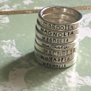 Sterling Silver Stacking Name Rings, Mother's Rings, Stackable Hand-stamped Metal Name Rings, Thumb Rings, Roman Numerals, Heart image 6