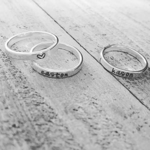 Sterling Silver Stacking Name Rings, Mother's Rings, Stackable Hand-stamped Metal Name Rings, Thumb Rings, Roman Numerals, Heart image 8