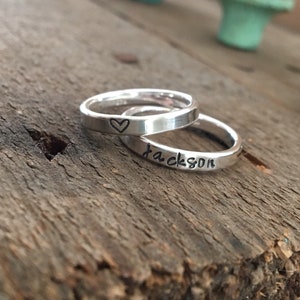 Sterling Silver Stacking Name Rings, Mother's Rings, Stackable Hand-stamped Metal Name Rings, Thumb Rings, Roman Numerals, Heart image 3