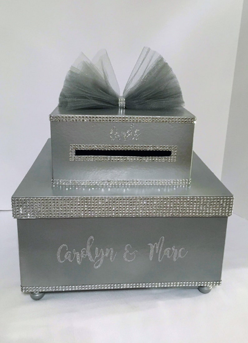 Silver Bling Wedding Card Box Diamond Reception Card | Etsy