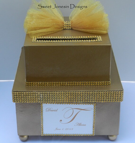 Gold Wedding Card Box Diamond Mesh Ribbon Bling Etsy
