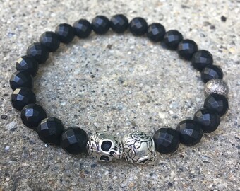 8mm mens skull bracelet religious beaded cross bracelet silver buddha black beads