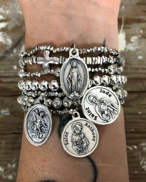 Mexican Wooden Saints Bracelets with Virgin Mary, Jesus Christ, Santo Niño,  San Judas — DG Nacho